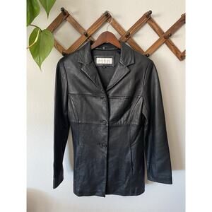 Vintage Jones New York Black Leather Jacket Womens Small Lined 3-Button